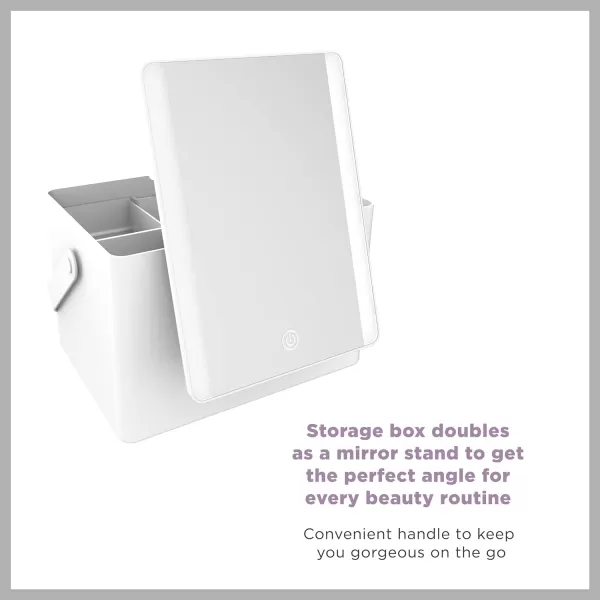 Conair Lighted Makeup Mirror, Makeup Organizer with Mirror, Storage Box, Battery Operated in Glossy White