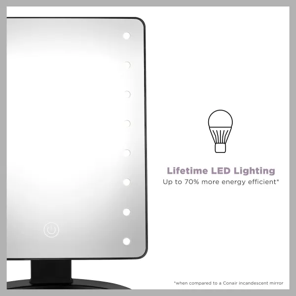 Conair Lighted Makeup Mirror, Tabletop Mirror, LED Vanity Mirror, Battery Operated in Black
