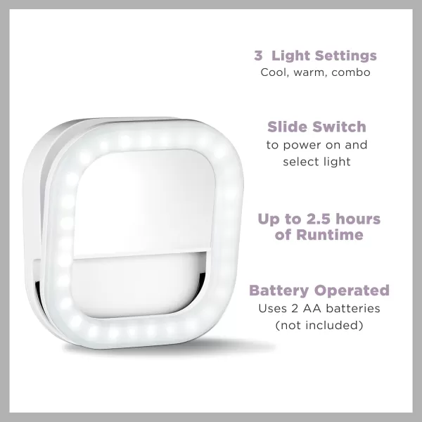 Conair Lighted Makeup Mirror with 10X Spot Magnification and Phone Holder, Portable Mirror, LED Makeup Mirror with Lights, 1X/10X Magnifying Mirror, Battery Operated in Glossy White