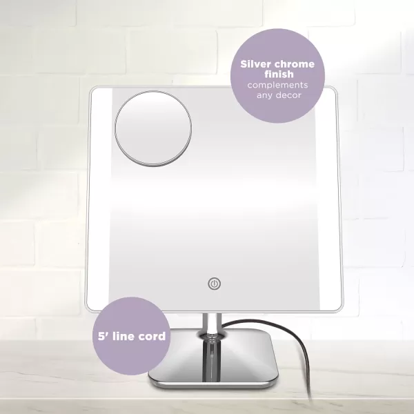 Conair Lighted Makeup Mirror with 10X Spot Magnification and Phone Holder, Portable Mirror, LED Makeup Mirror with Lights, 1X/10X Magnifying Mirror, Battery Operated in Glossy White