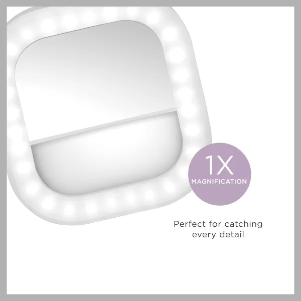 Conair Lighted Makeup Mirror with 10X Spot Magnification and Phone Holder, Portable Mirror, LED Makeup Mirror with Lights, 1X/10X Magnifying Mirror, Battery Operated in Glossy White