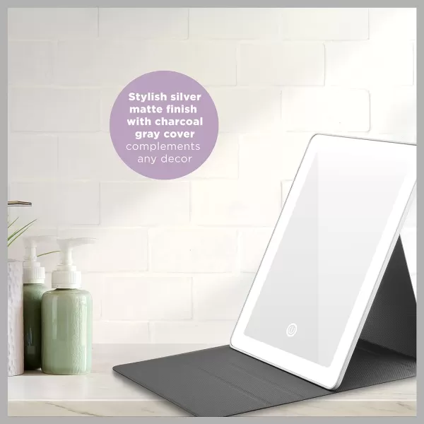 Conair Lighted Makeup Mirror with 5X Spot Magnification, LED Vanity Mirror, 1X/5X Magnifying Mirror, Foldable Mirror with Case, Rechargeable in White