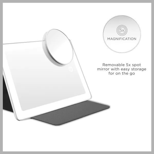 Conair Lighted Makeup Mirror with 5X Spot Magnification, LED Vanity Mirror, 1X/5X Magnifying Mirror, Foldable Mirror with Case, Rechargeable in White