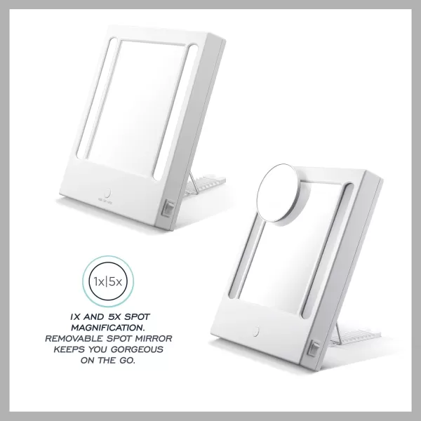 Conair Lighted Makeup Mirror with 5X Spot Magnification, LED Vanity Mirror, 1X/5X Magnifying Mirror, Tabletop Mirror, Corded in Glossy White)