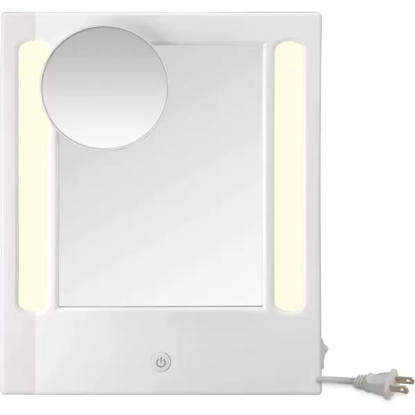 Conair Lighted Makeup Mirror with 5X Spot Magnification, LED Vanity Mirror, 1X/5X Magnifying Mirror, Tabletop Mirror, Corded in Glossy White)