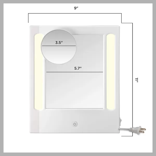 Conair Lighted Makeup Mirror with 5X Spot Magnification, LED Vanity Mirror, 1X/5X Magnifying Mirror, Tabletop Mirror, Corded in Glossy White)