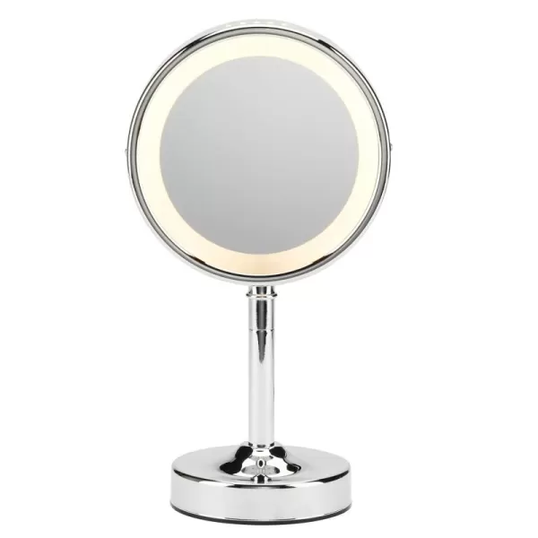 Conair Lighted Makeup Mirror with 5X Spot Magnification, Telescope LED Vanity Mirror, 1X/5X Magnifying Mirror, Corded in Brushed Nickel