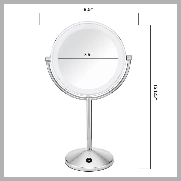 Conair Lighted Makeup Mirror with Magnification, LED Vanity Mirror, 1X/10X Magnifying Mirror, Double Sided Mirror, Battery Operated in Polished Chrome