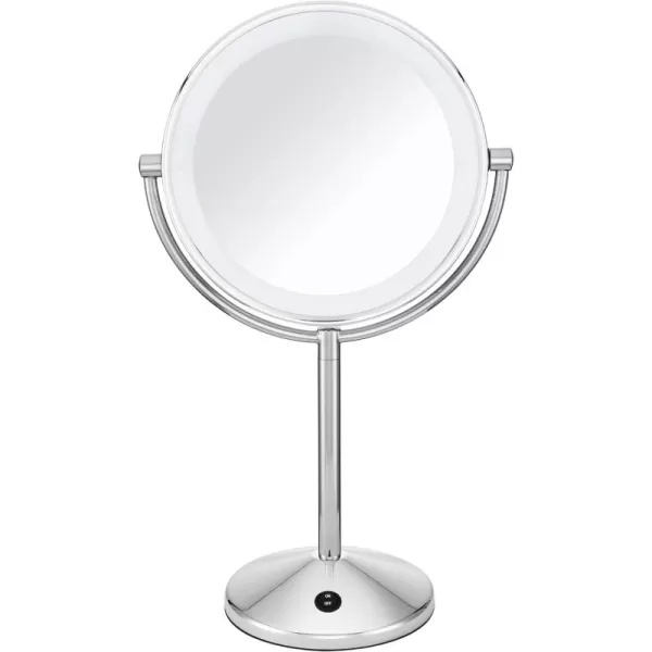 Conair Lighted Makeup Mirror with Magnification, LED Vanity Mirror, 1X/10X Magnifying Mirror, Double Sided Mirror, Battery Operated in Polished Chrome