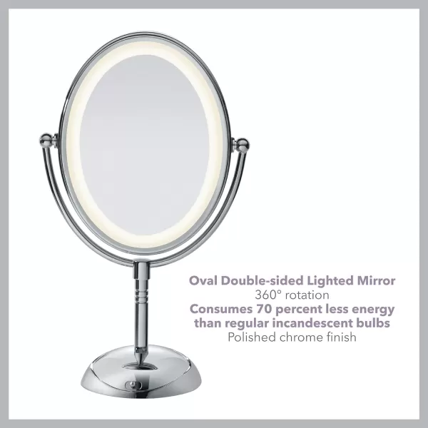 Conair Lighted Makeup Mirror with Magnification, Oval Mirror, LED Vanity Mirror, 1X/7X Magnifying Mirror, Double Sided Mirror, Corded in Polished Chrome