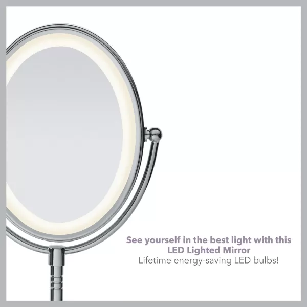 Conair Lighted Makeup Mirror with Magnification, Oval Mirror, LED Vanity Mirror, 1X/7X Magnifying Mirror, Double Sided Mirror, Corded in Polished Chrome