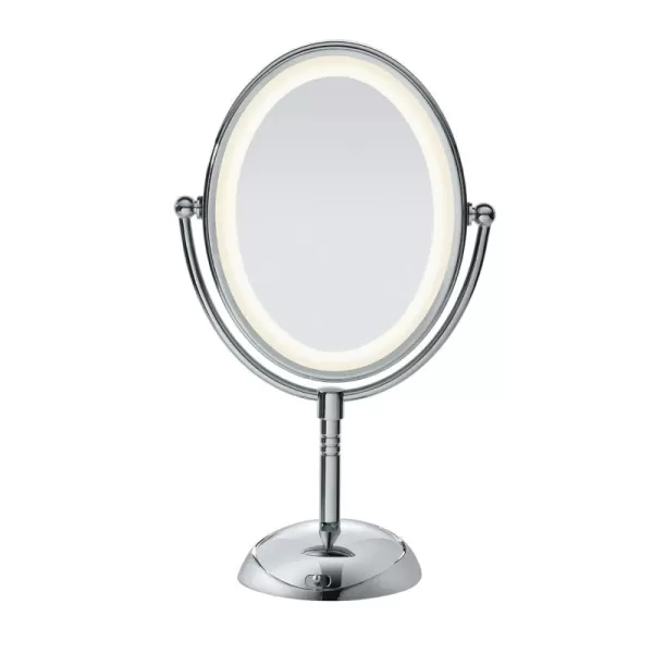 Conair Lighted Makeup Mirror with Magnification, Oval Mirror, LED Vanity Mirror, 1X/7X Magnifying Mirror, Double Sided Mirror, Corded in Polished Chrome