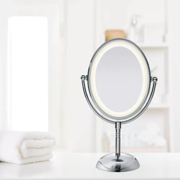 Conair Lighted Makeup Mirror with Magnification, Oval Mirror, LED Vanity Mirror, 1X/7X Magnifying Mirror, Double Sided Mirror, Corded in Polished Chrome