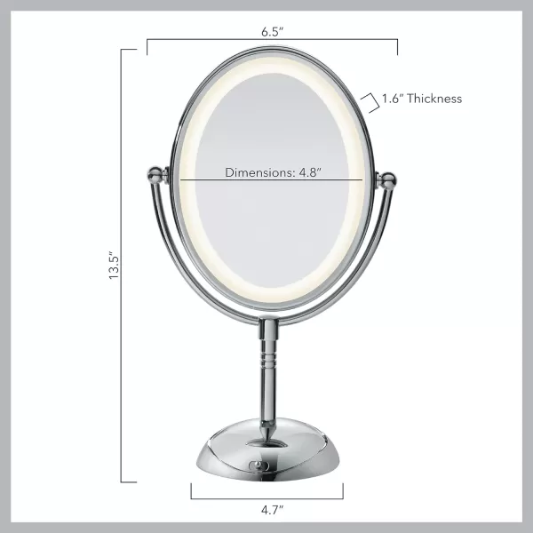 Conair Lighted Makeup Mirror with Magnification, Oval Mirror, LED Vanity Mirror, 1X/7X Magnifying Mirror, Double Sided Mirror, Corded in Polished Chrome