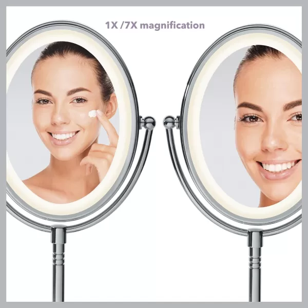 Conair Lighted Makeup Mirror with Magnification, Oval Mirror, LED Vanity Mirror, 1X/7X Magnifying Mirror, Double Sided Mirror, Corded in Polished Chrome