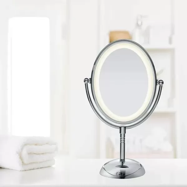 Conair Lighted Makeup Mirror with Magnification, Oval Mirror, LED Vanity Mirror, 1X/7X Magnifying Mirror, Double Sided Mirror, Corded in Polished Chrome