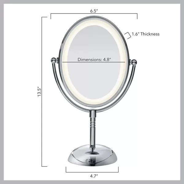 Conair Lighted Makeup Mirror with Magnification, Oval Mirror, LED Vanity Mirror, 1X/7X Magnifying Mirror, Double Sided Mirror, Corded in Polished Chrome