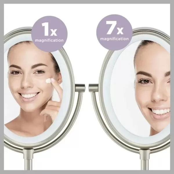 Conair Lighted Makeup Mirror with Magnification, Oval Mirror, LED Vanity Mirror, 1X/7X Magnifying Mirror, Double Sided Mirror, Corded in Polished Chrome