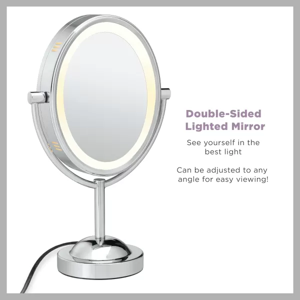 Conair Lighted Makeup Mirror with Magnification, Oval Mirror, LED Vanity Mirror, 1X/7X Magnifying Mirror, Double Sided Mirror, Corded in Polished Chrome