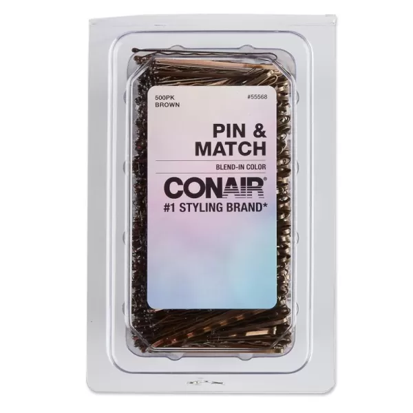 Conair Pin &amp; Match Bobby Hair Pins, Black Bobby Pins packed inside a Storage Container, 75ct Brown)