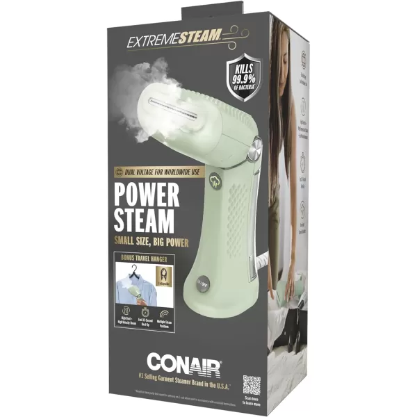 Conair Power Steam Handheld Travel Garment Steamer for Clothes with Dual Voltage for Worldwide Use, ExtremeSteam 1200W, For Home, Office and Travel,Green