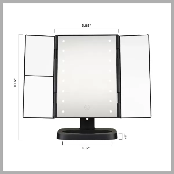 Conair Reflections Tri-Panel LED Lighted Vanity Makeup Mirror, 1x/2x/3x magnification, Matte Black finish
