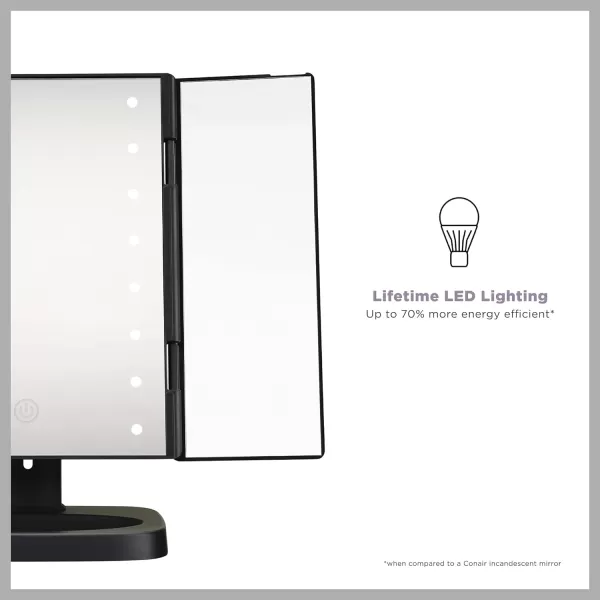 Conair Reflections Tri-Panel LED Lighted Vanity Makeup Mirror, 1x/2x/3x magnification, Matte Black finish