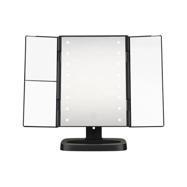 Conair Reflections Tri-Panel LED Lighted Vanity Makeup Mirror, 1x/2x/3x magnification, Matte Black finish