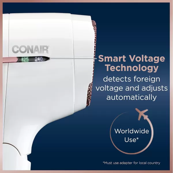 Conair Travel Hair Dryer, 1875W Worldwide Travel Hair Dryer with Smart Voltage Technology and Folding Handle