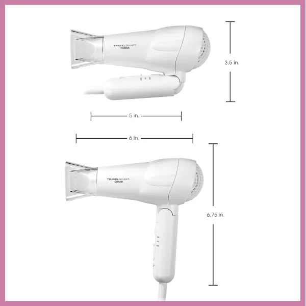 Conair Travel Hair Dryer, Mini Hair Dryer, 1200-Watt Ceramic Travel Blow Dryer in White by Travel Smart, White)
