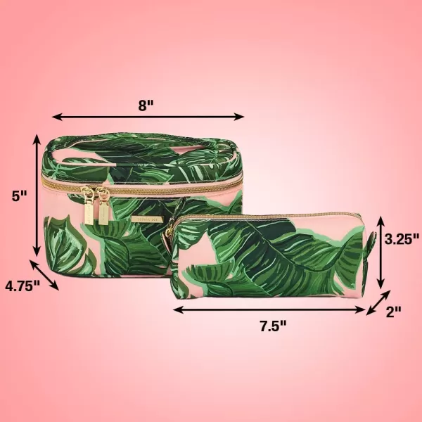 Conair Travel Makeup Bag, Large Toiletry and Cosmetic Bag with Internal Organizer, Perfect for Weekend Getaways or Long Vacations, Weekender Shape in Pink Palm Print