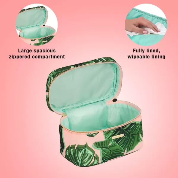 Conair Travel Makeup Bag, Large Toiletry and Cosmetic Bag with Internal Organizer, Perfect for Weekend Getaways or Long Vacations, Weekender Shape in Pink Palm Print