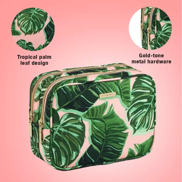 Conair Travel Makeup Bag, Large Toiletry and Cosmetic Bag with Internal Organizer, Perfect for Weekend Getaways or Long Vacations, Weekender Shape in Pink Palm Print