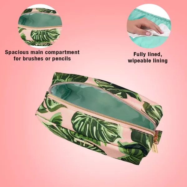 Conair Travel Makeup Bag, Large Toiletry and Cosmetic Bag with Internal Organizer, Perfect for Weekend Getaways or Long Vacations, Weekender Shape in Pink Palm Print