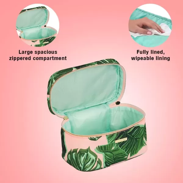 Conair Travel Makeup Bag, Large Toiletry and Cosmetic Bag with Internal Organizer, Perfect for Weekend Getaways or Long Vacations, Weekender Shape in Pink Palm Print