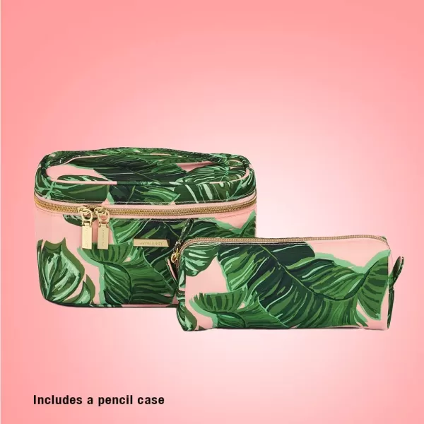 Conair Travel Makeup Bag, Large Toiletry and Cosmetic Bag with Internal Organizer, Perfect for Weekend Getaways or Long Vacations, Weekender Shape in Pink Palm Print