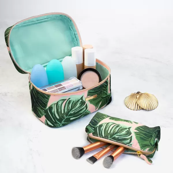 Conair Travel Makeup Bag, Large Toiletry and Cosmetic Bag with Internal Organizer, Perfect for Weekend Getaways or Long Vacations, Weekender Shape in Pink Palm Print