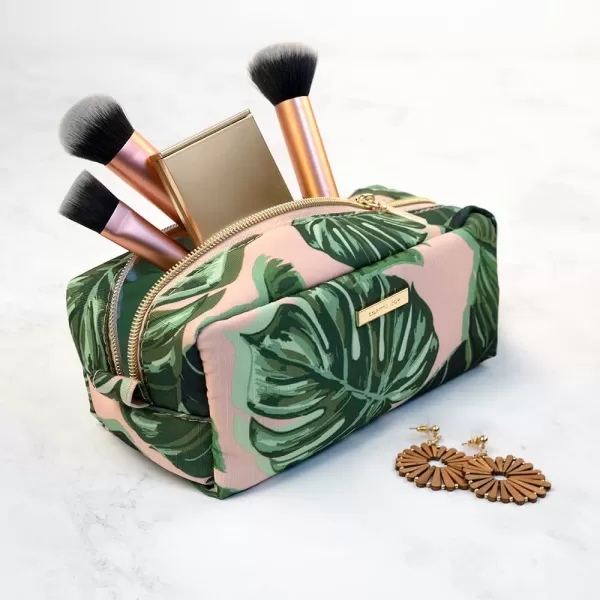 Conair Travel Makeup Bag, Large Toiletry and Cosmetic Bag with Internal Organizer, Perfect for Weekend Getaways or Long Vacations, Weekender Shape in Pink Palm Print