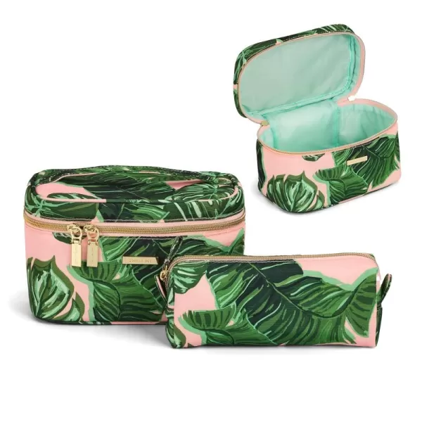 Conair Travel Makeup Bag, Large Toiletry and Cosmetic Bag with Internal Organizer, Perfect for Weekend Getaways or Long Vacations, Weekender Shape in Pink Palm Print