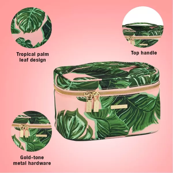 Conair Travel Makeup Bag, Large Toiletry and Cosmetic Bag with Internal Organizer, Perfect for Weekend Getaways or Long Vacations, Weekender Shape in Pink Palm Print