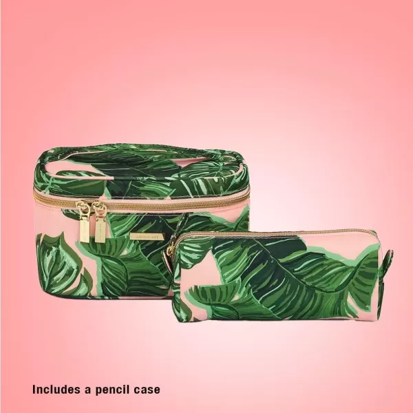 Conair Travel Makeup Bag, Large Toiletry and Cosmetic Bag with Internal Organizer, Perfect for Weekend Getaways or Long Vacations, Weekender Shape in Pink Palm Print