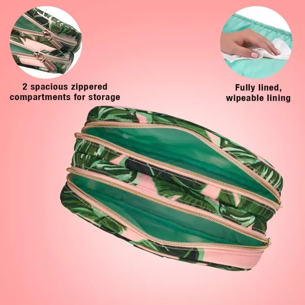 Conair Travel Makeup Bag, Large Toiletry and Cosmetic Bag with Internal Organizer, Perfect for Weekend Getaways or Long Vacations, Weekender Shape in Pink Palm Print