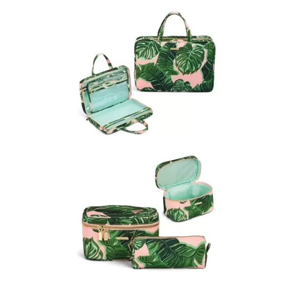 Conair Travel Makeup Bag, Large Toiletry and Cosmetic Bag with Internal Organizer, Perfect for Weekend Getaways or Long Vacations, Weekender Shape in Pink Palm Print