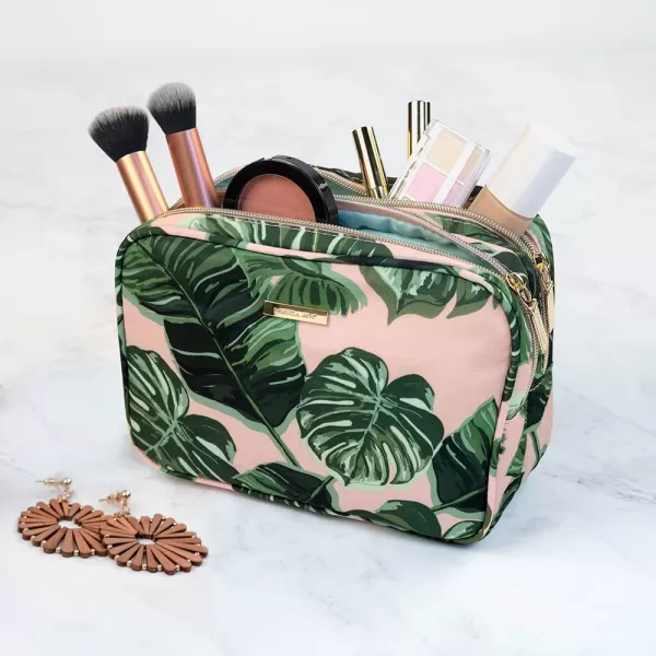 Conair Travel Makeup Bag, Large Toiletry and Cosmetic Bag with Internal Organizer, Perfect for Weekend Getaways or Long Vacations, Weekender Shape in Pink Palm Print