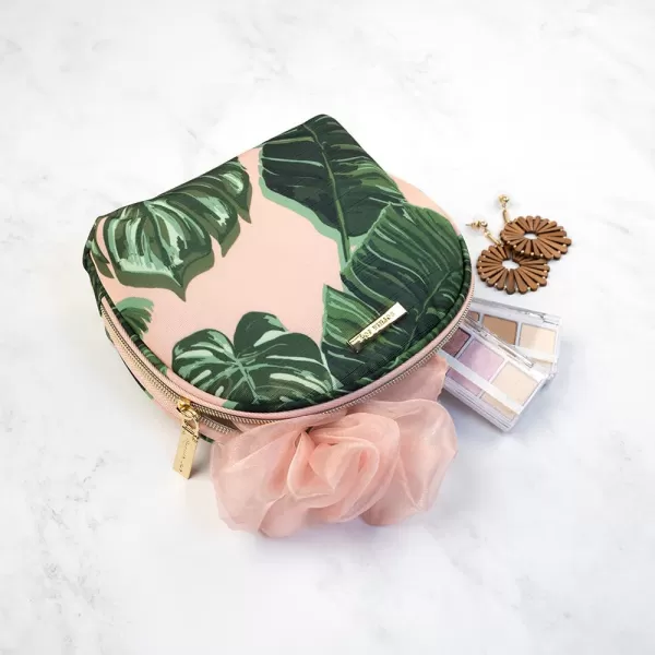 Conair Travel Makeup Bag, Large Toiletry and Cosmetic Bag with Internal Organizer, Perfect for Weekend Getaways or Long Vacations, Weekender Shape in Pink Palm Print