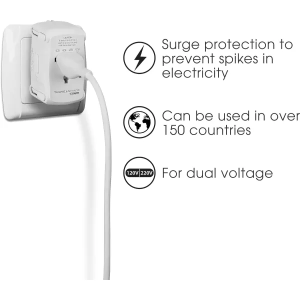 Conair Universal Travel Adapter with USB, European Plug Adapter with Surge Protection, All-in-One Travel Adapter Worldwide