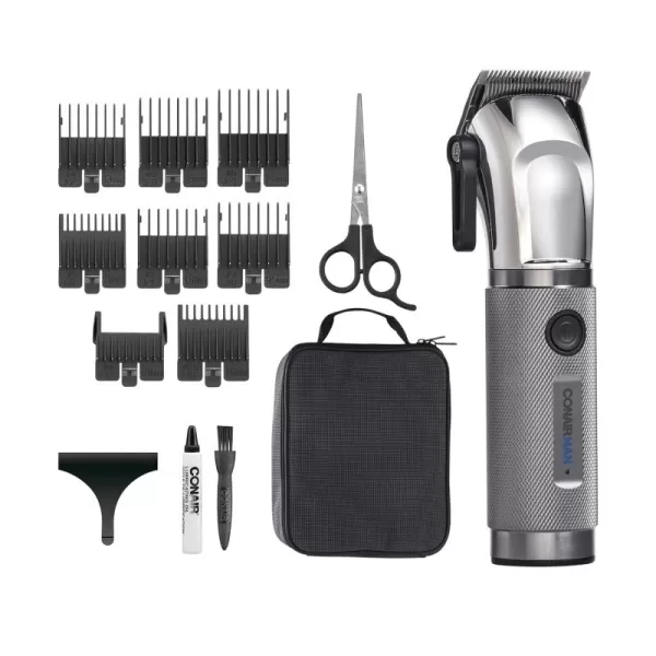 ConairMAN Close-Cut, Cordless Precision Hair Clipper and Trimmer Set, 8 Combs, Barber Hair Cutting Scissors, Blade Guard, Storage Case, Oil and Brush, Lithium-Ion Battery, Clippers for Hair Cutting