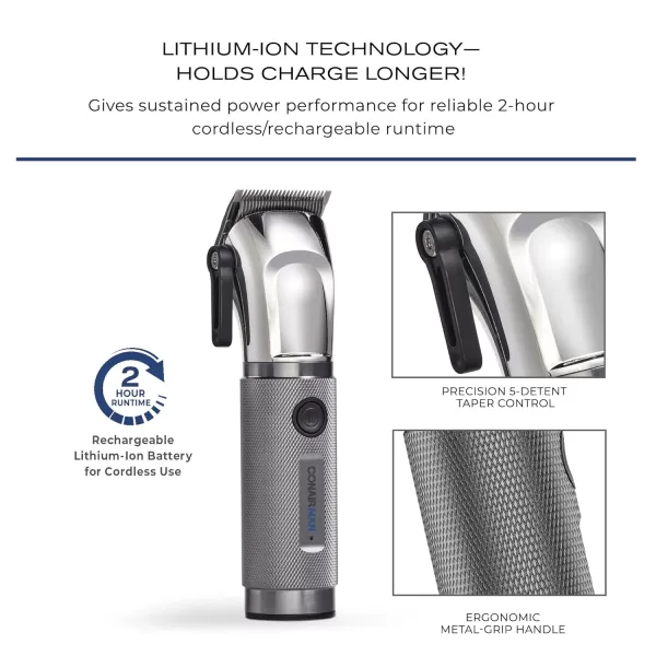 ConairMAN Close-Cut, Cordless Precision Hair Clipper and Trimmer Set, 8 Combs, Barber Hair Cutting Scissors, Blade Guard, Storage Case, Oil and Brush, Lithium-Ion Battery, Clippers for Hair Cutting