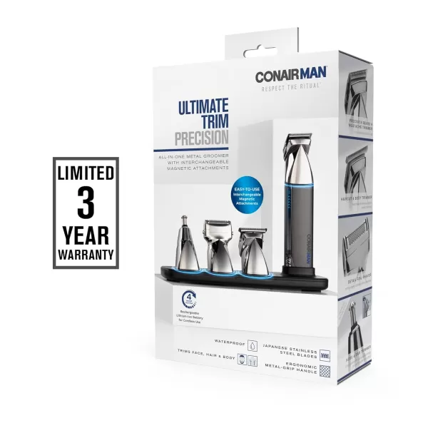 ConairMAN Ultimate Trim Precision All-in-One Beard Trimmer for Men, for Body, Face, Ear and Nose Hair Trimmer, 18 piece Men's Grooming Kit, Cordless/Rechargeable
