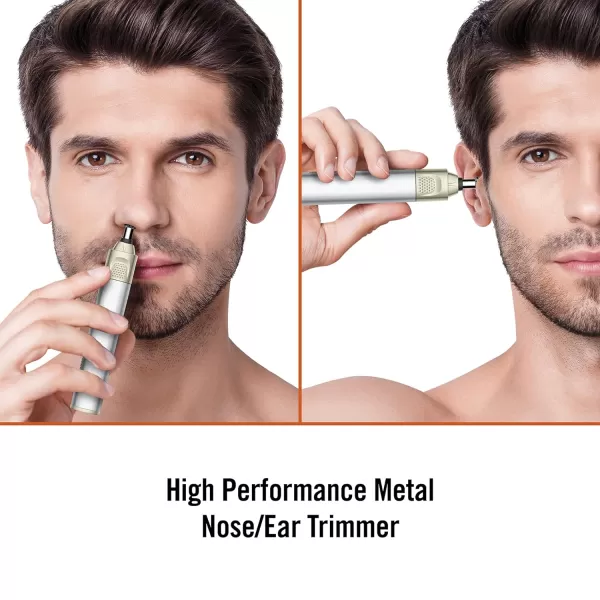 ConairMan Nose Hair Trimmer for Men, For Nose, Ear, and Eyebrows, Patent 360 Bevel Blade for No Pull, No Snag Trimming Experience, Cordless Trimmer 5 piece Set with Professional Metal Handle